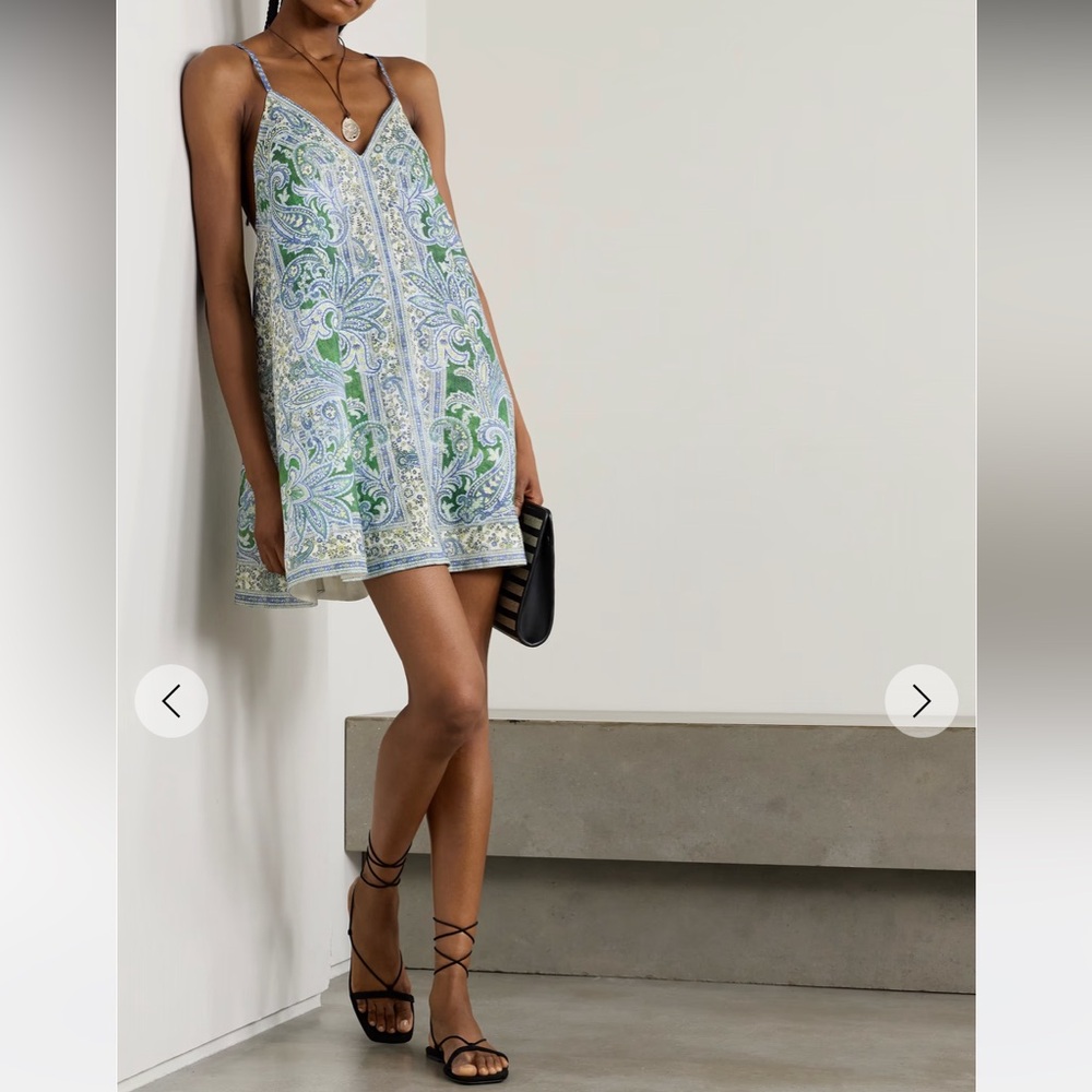 ZIMMERMANN Ottie Swing Paisley Print Linen Mini Dress Green  AU 2 US 8 $695